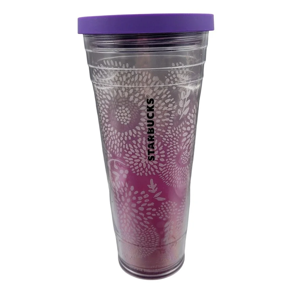 Starbucks 2012 Dandelion Blossom Pink Cup Tumbler 24 oz‎ Replaced Purple Lid